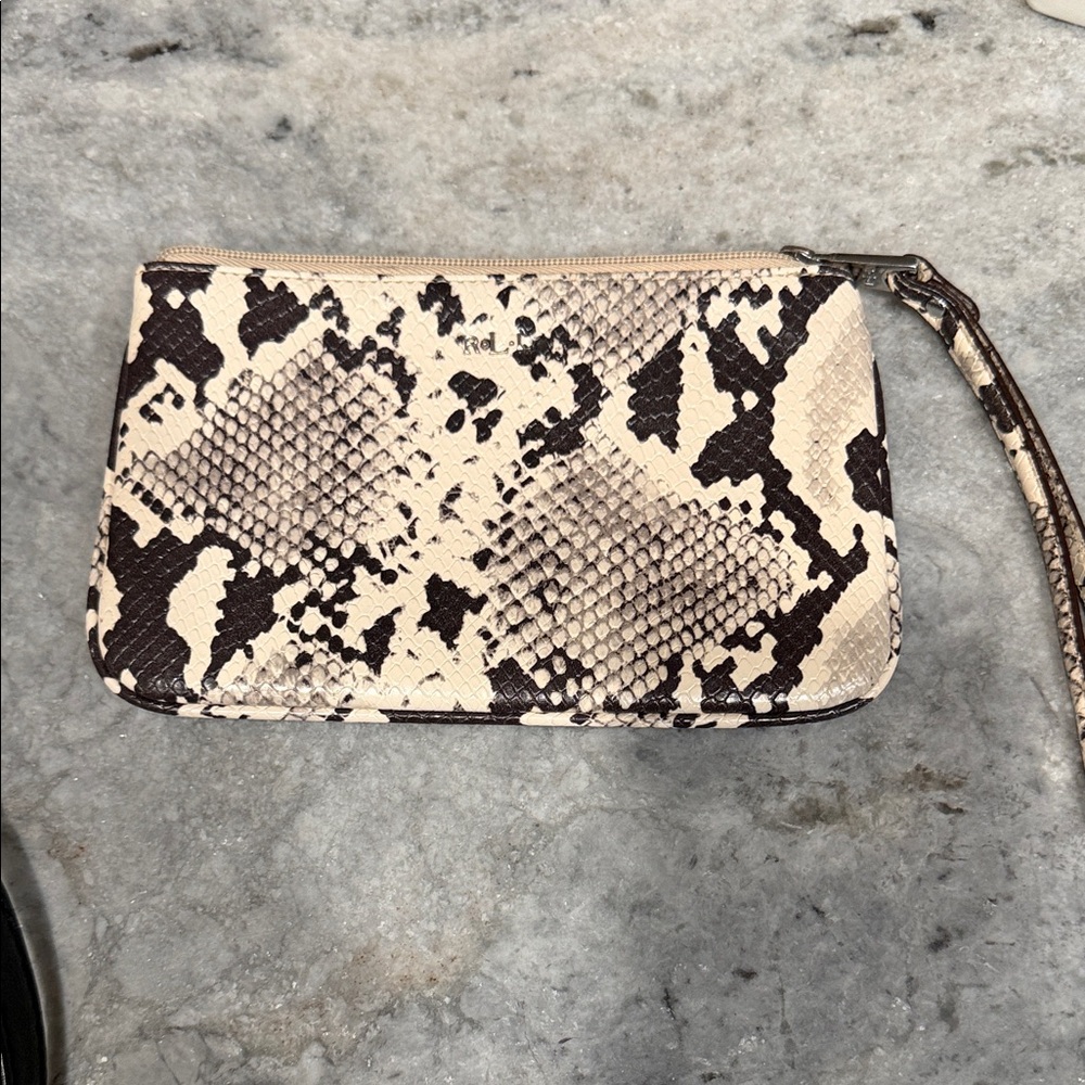 Lauren Ralph Lauren Black and Cream Snakeskin Wristlet